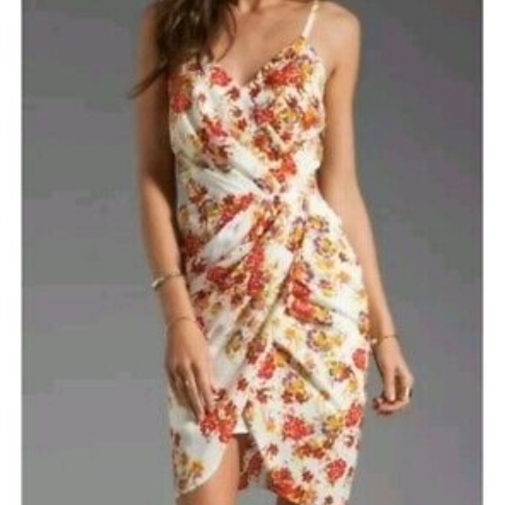 MM Couture by Miss Me Spaghetti Strap Drape Dress in Red Print Size Medium